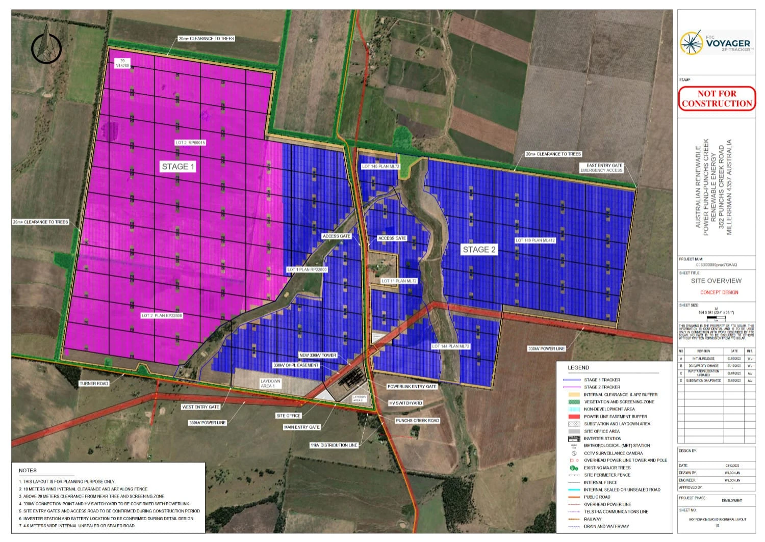 Stage 1 array layout and 330/33 kV substation connection.