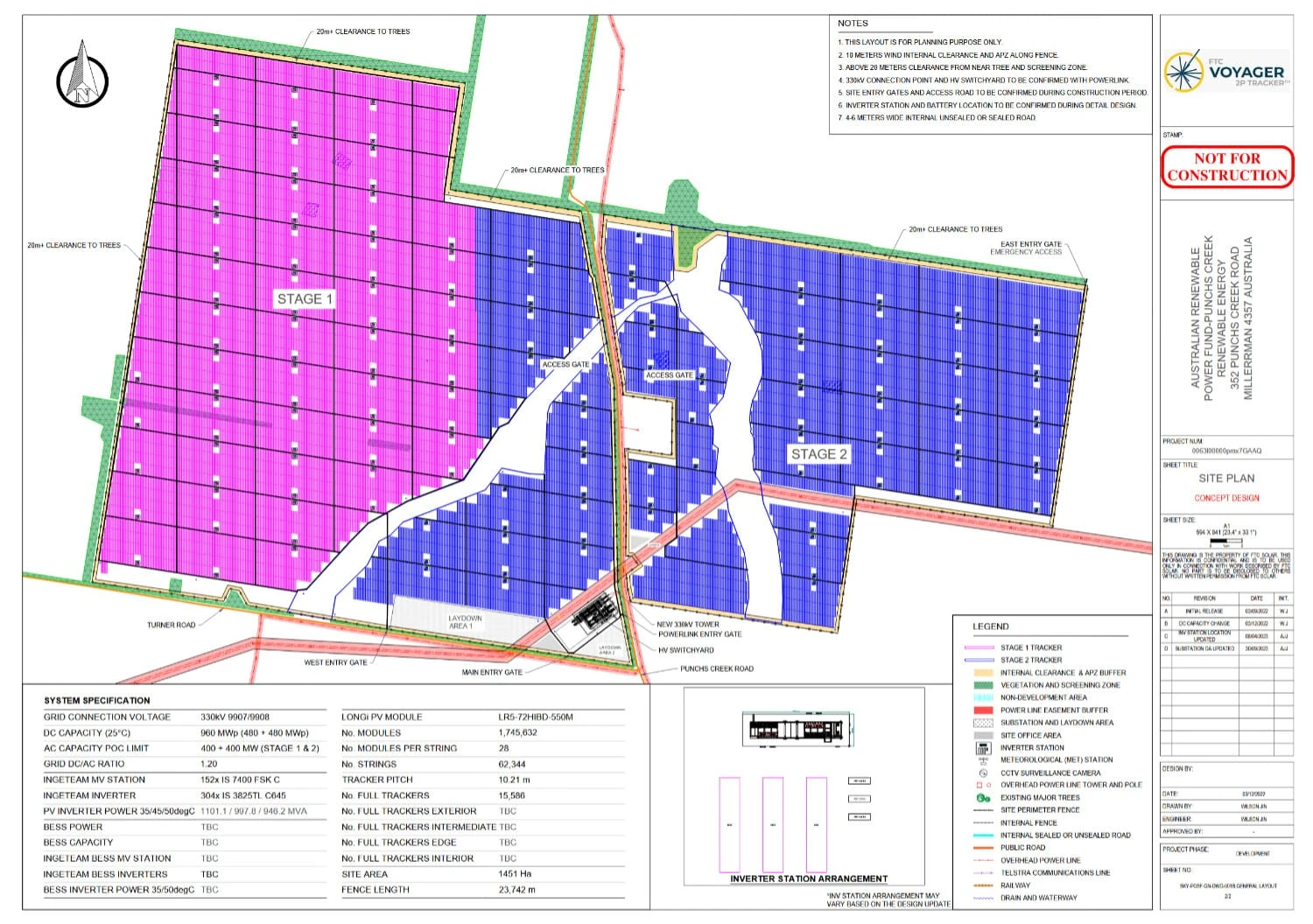 Stage 2 array layout and substation connection.