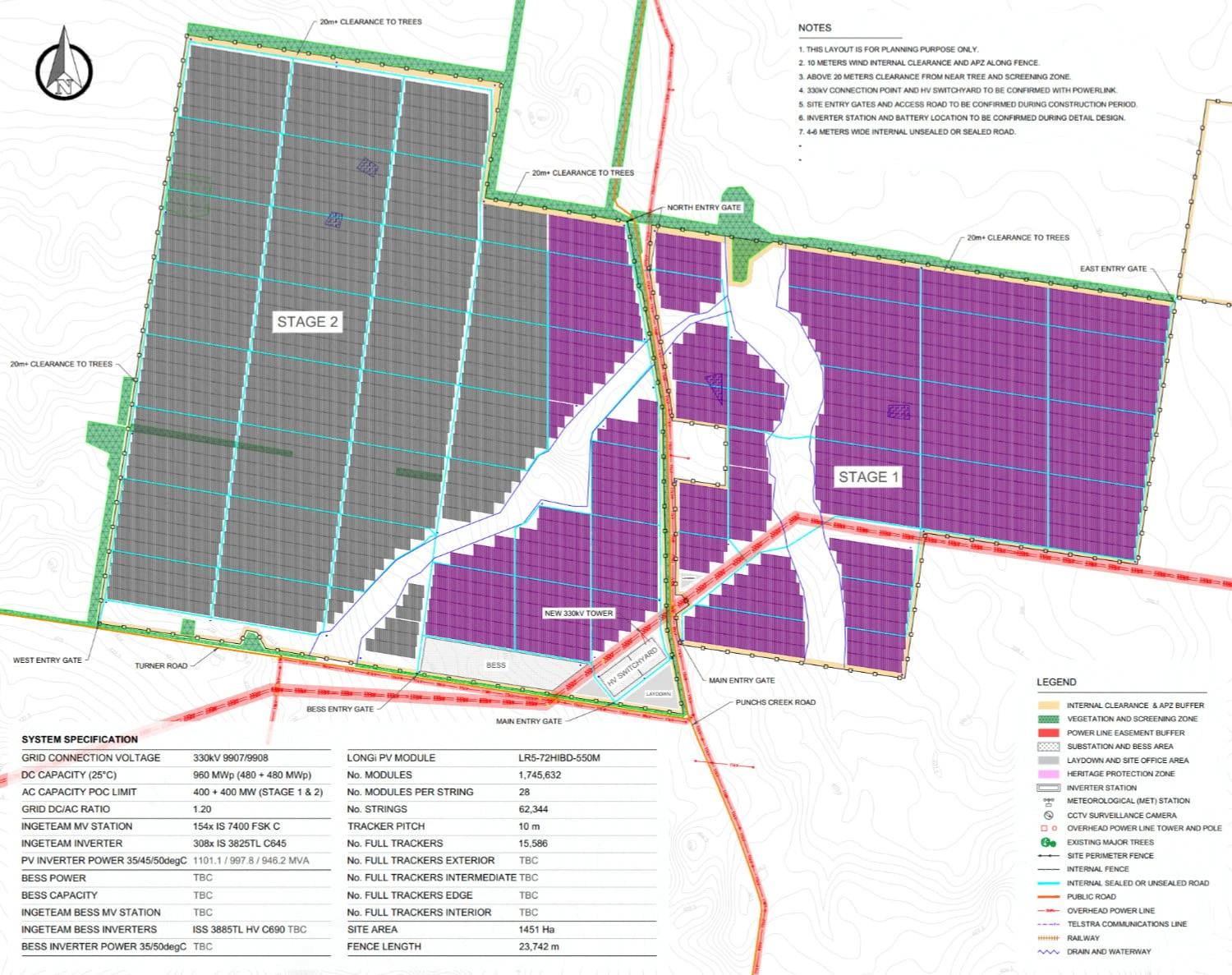 Site layout showing Stage 1 (grey) and the Stage 2 development area (magenta).